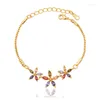 Lien Bracelets U7 Zircone Fleur En Gros Or Couleur Boîte Chaîne Romantique Coloré Zircon Bracelets Cadeau Pour Fille H416