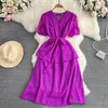 Casual Dresses French Style Hepburn Wind Dress Temperament Design Sense V-Neck Slim Montering A-Line Vestidos Ruffle Chiffon