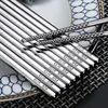 Chopsticks 1 Pair Square Head Stainless Steel Tip End Chinese Auspicious Patterns Sushi Sticks Laser Engraving Anti-scald