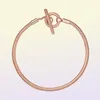 Bracciale a catena T-Bar in argento sterling 925 con momenti in oro rosa adatto per l'autentico fascino europeo ciondola per le donne Gioielli fai da te di moda2597539