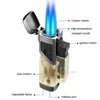 Lighters Four flames Visible No Gas Butane Cigar Men's Gadgets smoking steamers Windproof High Fire Power Spray Gun Jet