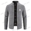 Mäns jackor Autumn Winter Tjock stickad tröja Män Solid Color Zipper Mock Neck Slim Fit Knit Pullovers Men Causal tröja slitage T231123