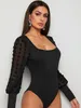 Dames jumpsuits rompertjes bodysuit dames sexy slanke lange mouw bandage body feminino vierkante kraag overall bodycon jumpsuit AA4362 231123