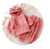 Pijamas bebê menino menina roupas pijamas conjunto flanela velo infantil criança criança quente com capuz sleepwear casa terno inverno primavera outono 15y 231122