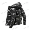 Giacche da uomo 2023 Giacca invernale da uomo Parka lucido con cappuccio cappotti caldi Zipper Up Giacche di alta qualità Soprabito Giacche spesse Taglie forti T231123