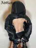 Женские куртки AltGoth Cyberpunk Dark Gothic Pu Crop Jacket Women Harajuku Streetwear Хип-хоп Эмо Alt Кожаные пальто с капюшоном с длинными рукавами Женские 231123