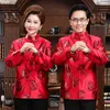 Vêtements Ethniques Couple Claret Année Chinoise Tang Manteaux Hommes Vestes Rembourrées En Coton Soie Rouge Lisse Chaud Veste D'hiver Mari Femme Famille Fu