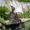 Garden Decorations Flower Fairy Sculpture Landscaping Yard Art Ornament Resin Sitting Statue Outdoor Angel Girl Figurines Craft