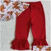 Clothing Sets Spring Fashion Kids Cute Red Bow Top Trousers Ruffles Boutique Wholesale Baby Girls Children Outfits Drop Delivery Mater Otpu9