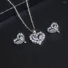 Серьги для ожерелья SET SET2011121665 Сердечное серебряное покрытие кубические дискуссии о цирконии высококачественные женские корешки и кольцо для уха в день святого валентина