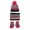 Bérets 3 pièce/ensemble enfants hiver chaud chapeau fil tricoté bonnet Pom casquette cou écharpe gants ensemble coton rayure élastique pour fille garçon