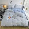 Комплекты постельного белья в японском простом стиле, пододеяльник, стираный хлопок с клетчатыми полосками, приятный для кожи, дышащий 1 q231122