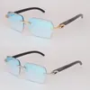 Modèle Moissanite Diamond Set Lunettes de soleil pour femme Homme Original marbré Noir Buffalo Horn Rimles Lunettes de soleil Homme Lunettes de luxe Diamond cut Lunettes de soleil New Eyewear