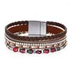 Bracelet 2023 Mode Bracelet En Cuir Pour Femmes Boucle Magnétique Cristal Strass Multicouche Wrap Bijoux