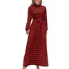 Vestidos casuais retro houndstooth vestido manga longa preto e verde moderno maxi cintura alta streetwear design boho praia presente