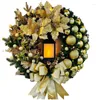 Decorative Flowers Christmas Wreath Door Decoration With Led Lights 11.8 Inches Hanging Ornament For Window Mantle Indoor Outdoor Decor