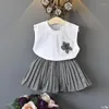 Giyim Setleri Bebek Kız Giysileri Kolsuz Tişört Yelek Kontrol Etek İki Parçalı Takım Kids Butik Toptan