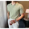 Męski Polos Vintage Ice Silk Mens Knit Polo Shirt Casual Short Sleeve V-dions Tshirt Top 2023 Wiosenne lato dla mężczyzn Tee Ubranie Tee Business