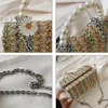 Evening Bags Summer Straw Bag Purse 2023 Women's White Small Woven Shoulder Pearl Handle HandBag For Ladies PU Leather Cross Body