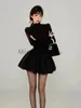 Vestidos casuales 2023 invierno negro francés vintage vestido de una pieza mujeres princesa elegante fiesta corta mini hembra hinchada moda coreana