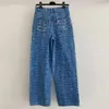 Design de moda cintura alta perna larga jeans feminino lavado cor azul streetwear vintage solto casual calças jeans marca atacado