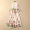 2024 Spring Multicolor Tulle Floral Embroidery Dress Long Sleeve Round Neck Panelled Long Maxi Casual Dresses S3N121102