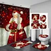 Rideaux de douche Joyeux Noël ensemble de salle de bain bonhomme de neige motif père noël rideau de douche imperméable tapis de couverture de toilette tapis antidérapant décor à la maison 231122