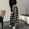 Kvinnor byxor capris rimocy streetwear plaid baggy kvinnor dragkammare breda benbyxor kvinna unisex hip hop lös rak kvinna 231123