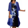 Casual Dresses Classic Dress Cardigan Set Breathable Coat Sleeveless Flower Print Vest Style Chiffon Shawl Anti-UV
