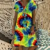Casual Dresses Women's 2023 Summer V Neck Tshirt Tie-Dye Short Sleeve Boho Beach and Party Mini DressCasual
