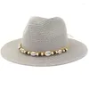 Berets ht3623 2023 Summer Sun Hat Men Men Women Beads Band Srate Женская женская федора Джаз Панама Шидно