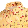 Men's Casual Shirts Mattswag Mens Hidden Buckle Christmas Printed Yellow Slim Fit Long Sleeve Men's Daily Street Wear Clothing