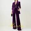 Womens Two Piece Pants Velvet 2 Suit Office Lady Business Blazer Double Breasted Wedding Tuxedos 231123