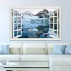 Autocollants muraux décalcomanie Art faux fenêtre papier peint cuisine chambre décor neige montagne lac hiver moderne paysage 3D autocollant