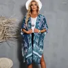 Roupa de banho feminina verão biquíni cobrir solto impressão comprimento médio puro protetor solar roupas 2541218