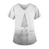T-shirts pour femmes Bonhomme de neige Imprimer Uniforme Gommage Femmes Noël Soins infirmiers à manches courtes V-Cou Blouse de travail Chemise