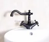 Bathroom Sink Faucets Black Oil Rubbed Brass Swivel Spout Basin Faucet Double Cross Handles Deck Mount Vessel Mixer Taps Wnf143