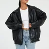 Women's Leather Women Oversized Faux Jackets Casual Motorcycle Jacket Fashion Long Sleeve Coat Lapel Zipper Vintage Streetwear