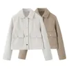 Womens Wool Blends Unizera Autumn Casual Polo Collar Lång ärmstruktur Fashion Versatile Jacket Coat 231123