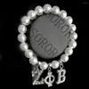 Charm Bracelets Handmade ZETA PHI BETA Letter Pendant Sorority Society Member Girls Rhinestone Bead Pearl Bracelet Bangle