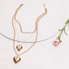 Chains Gold Color Heart Pendent Necklace Multi Layered Sexy Clavicalis Necklaces Women Trendy Personality Jewelry