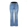 Damen-Jeans, dunkelblau, ausgestellte Hose für Damen, Vintage-Jeans, dehnbar, lässig, Knopf, weibliche Denim-Hose