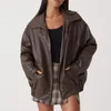 Mulheres de couro feminino oversized falso jaquetas casual motocicleta jaqueta moda manga longa casaco lapela zíper vintage streetwear