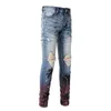 Jeans masculinos Chegadas de moda joelho com hole masculino ripped graffiti gradiente de tinta spray calça jeans slim masculina calça #6597