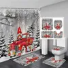 Duschvorhänge, lustiges Weihnachtsmann-Duschvorhang-Set, Schneemann, Weihnachtsbäume, Kugeln, Schneeflocken, rote Weihnachtsdekoration, Badezimmer, Badematten, Toilettendeckelbezug 231122