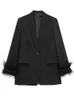 Femmes Costumes Blazers KLKXMYT TRAF plume Blazer femme noir bouton veste femmes à manches longues tenue de bureau Streetwear hiver femme manteaux 231123