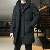 Kurtki męskie Mężczyźni Zagusta długość, ciepłe z kapturem wyściełane plus 7xl 7xl zimowa kurtka Solid Kolor Casual Puffer Coats 231123