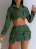 Vestido de dos piezas Benuynffy falda conjunto mujeres 2024 primavera manga larga cosecha chaqueta de mezclilla streetwear cargo mini faldas festival traje 231123