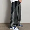 Mäns jeans 2023 Koreansk version Student Casual Long Pants High Street Straight Loose Wide Leg Black Grey Baggy 231122