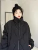 여자 자켓하라 주쿠 블랙 느슨한 코트 2023 패션 캐주얼 Y2K 미학적 두껍게 따뜻한 탑 여성 포켓 파카 겨울 빈티지